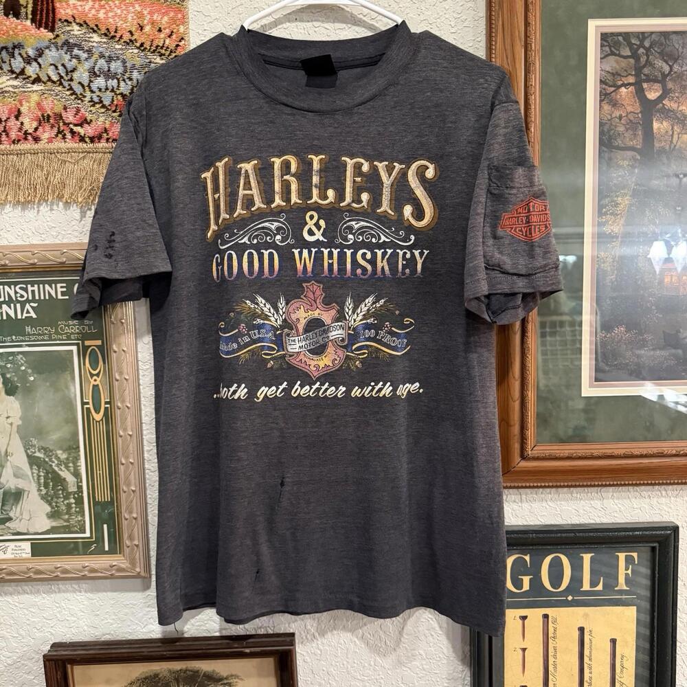 Vintage 80s RARE Harley Davidson Whiskey 3-D Emblem Shirt Size Men’s Large
